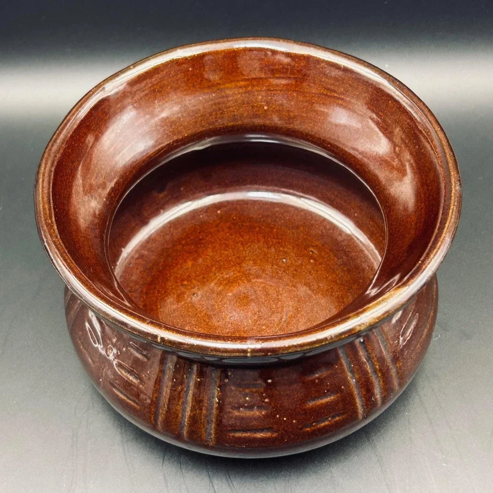 VTG Ohio Brown Glaze Pottery Spittoon USA Cuspidor Ceramic Planter Pot, Rustic